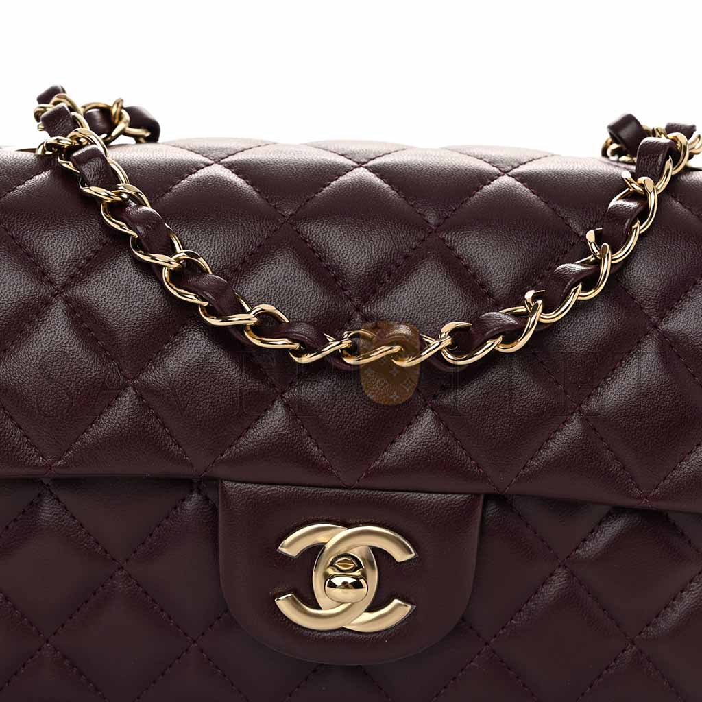 Ch*el lambskin quilted mini rectangular flap burgundy as1116 (20*13*6cm)